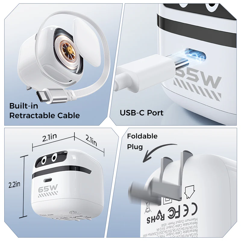 65W Robot Retractable GaN Charger - Image 4